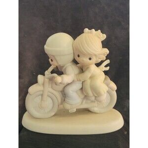 Vtg Precious Moments "Bon Voyage" Figure Motorcycle Baby Porcelain (No Box) 1989